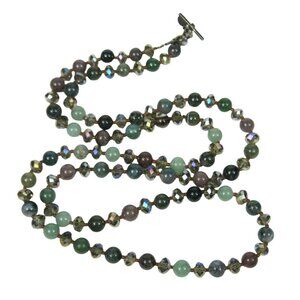Vintage Yoli Gemstone Moss Agate Stone Faceted Glass Beaded Necklace Toggle